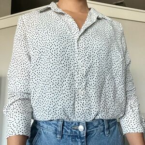 Banana Republic Women’s Oversized White and Black Polka Dot Blouse Size S